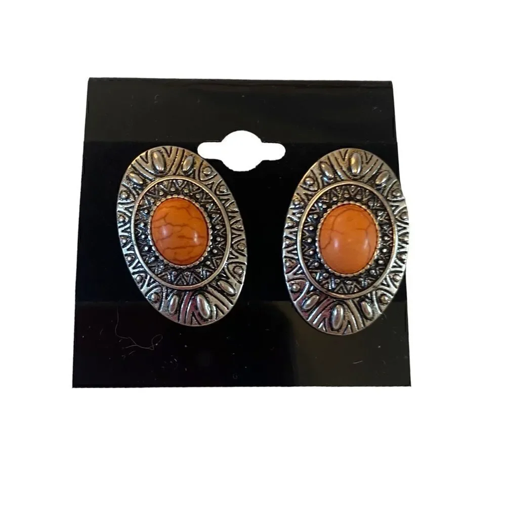 Vintage Silver Toned South West Style Post Earrings.